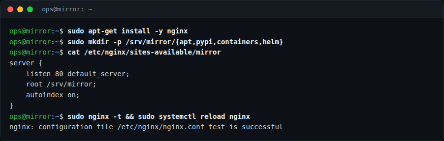 نصب و پیکربندی nginx برای سرو پوشه‌ی Mirror