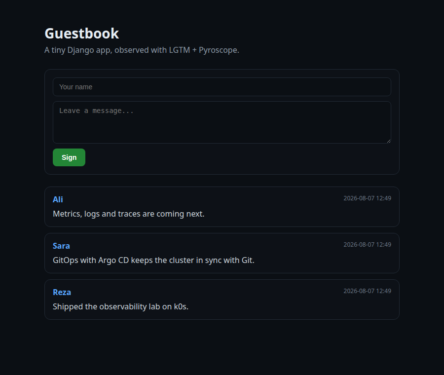 اپلیکیشن Django guestbook در حال اجرا