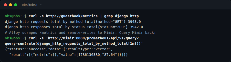خروجی متریک‌های Django و بازخوانی همان داده از Mimir