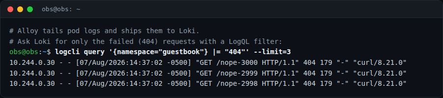 فیلترکردن لاگ‌های 404 با LogQL از Loki