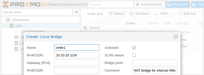ساخت پل داخلی Linux Bridge با نام vmbr1