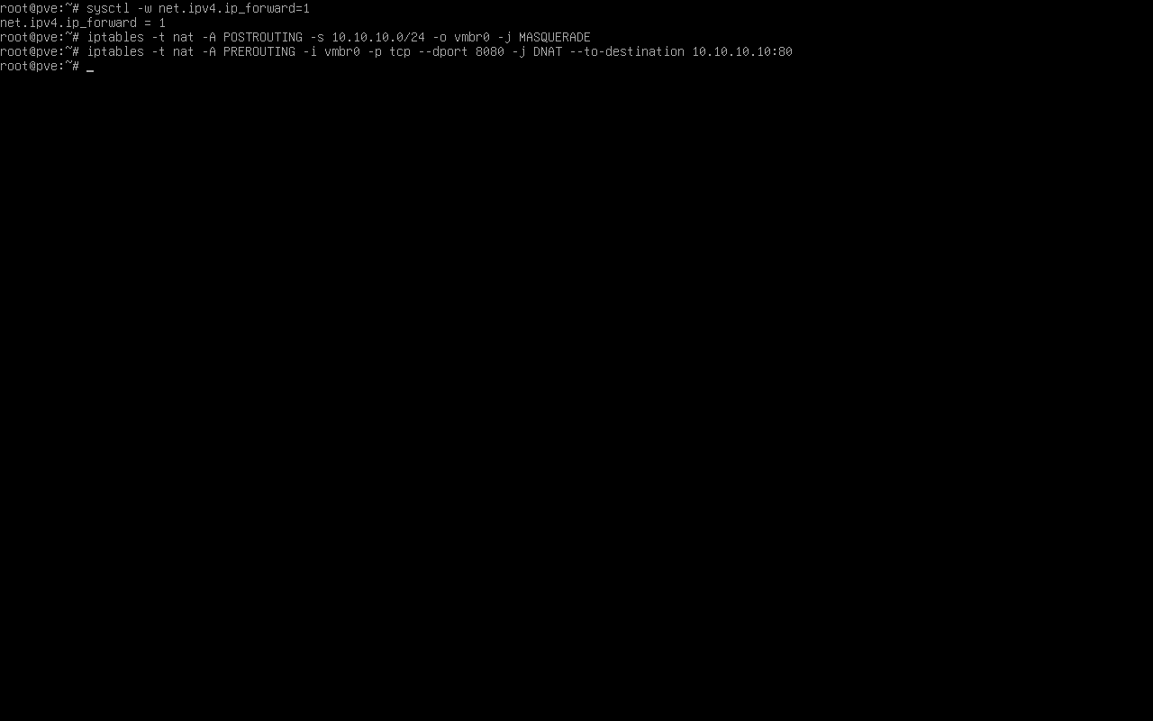 اجرای دستورهای فعال‌سازی forwarding و masquerade